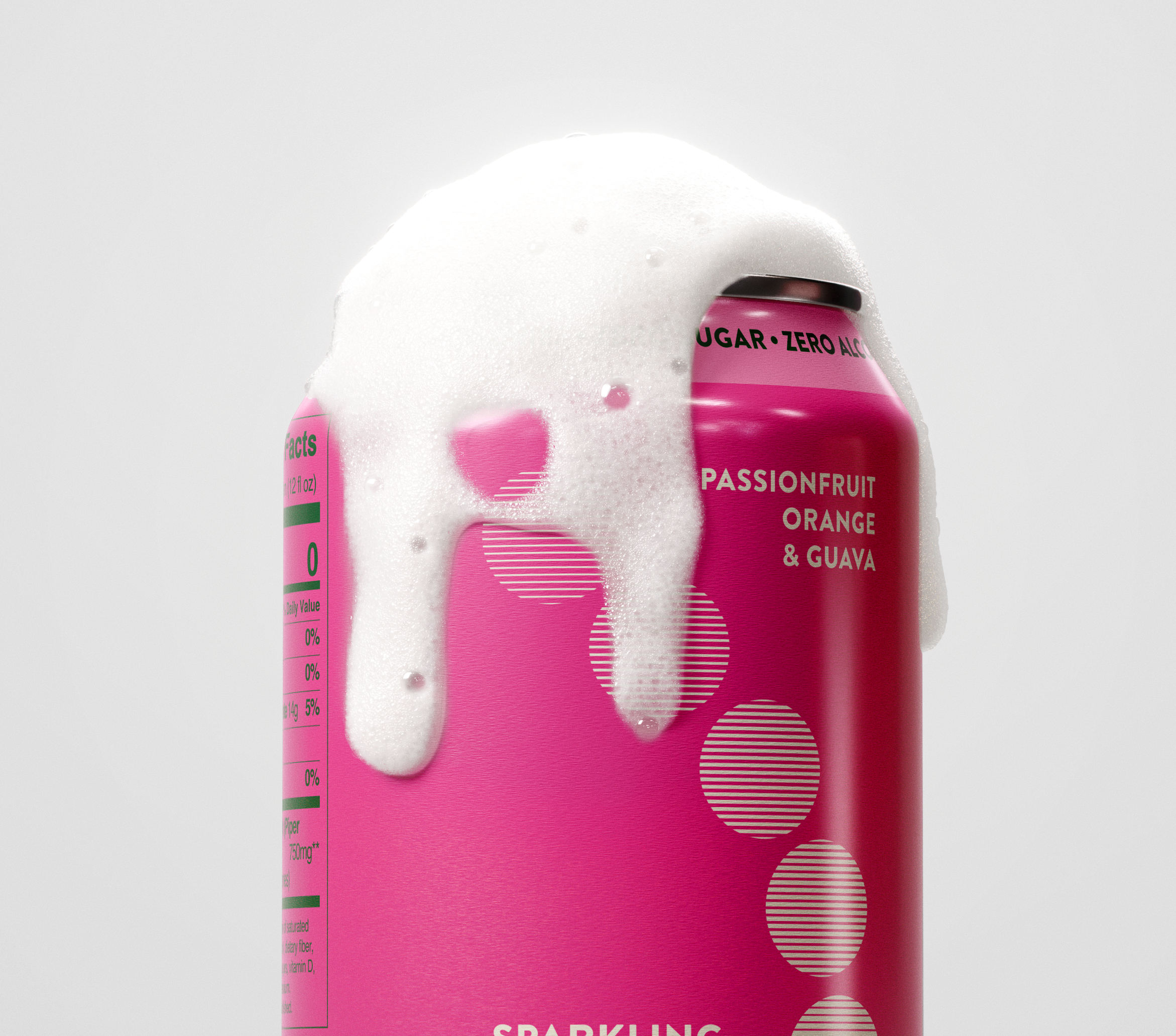 Pink can with white foam on a gray background