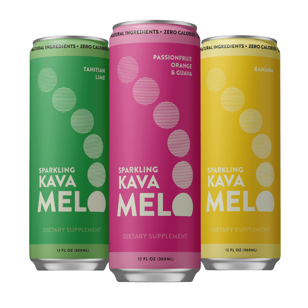 Melo Sparkling Kava Variety Pack – Banana, Tahitian Lime & POG (12oz Cans) - Melo