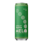 Green can of Sparkling Kava Melo on a green background